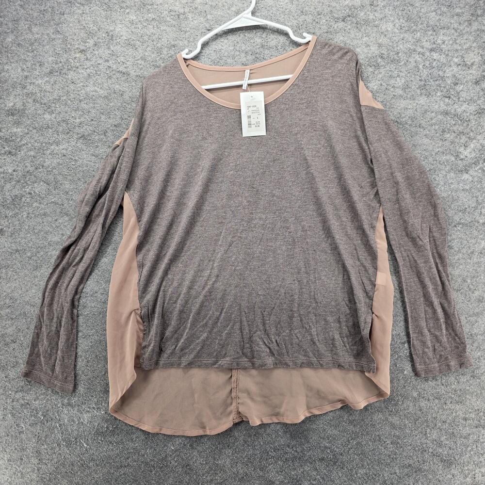 Tresics Shirt Womens Small Taupe Blush Long Sleeve Contrast Sheer Back High Low